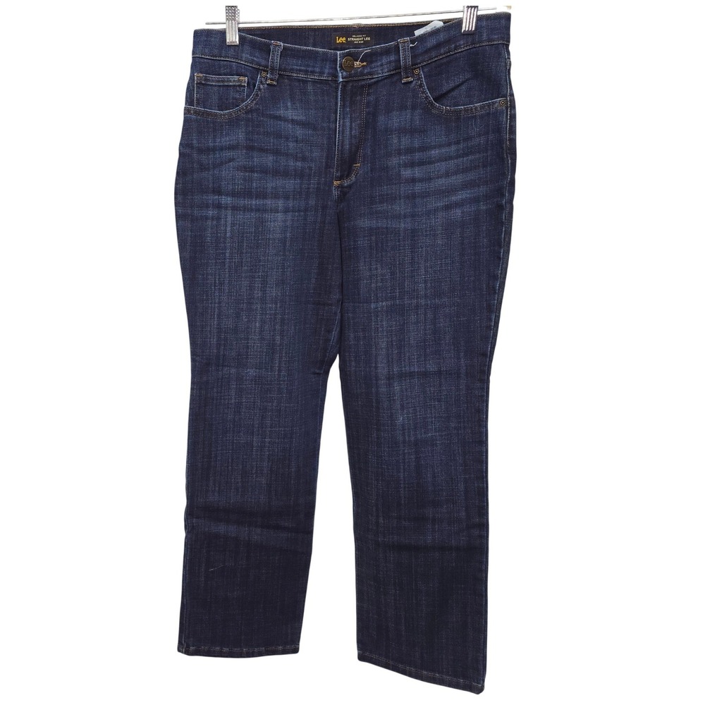 Lee Relaxed Fit Straight Leg Jeans Dark Wash Mid Rise Blue Women 12 Short